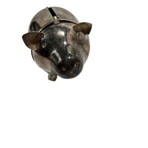 Napier Piggy Bank Silver Plate Baby Gift Coin Folded Ear Metal MCM Collect Vtg